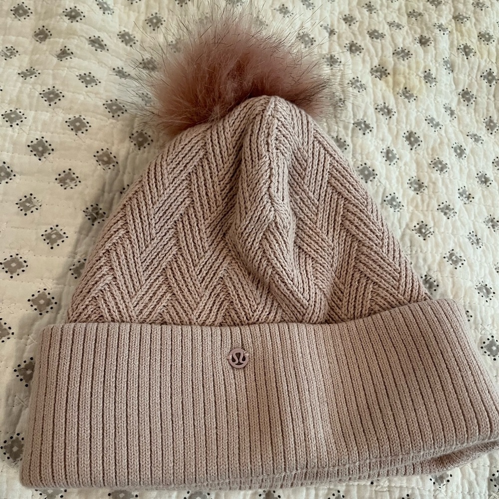 Lululemon pink beanie with Pom Pom